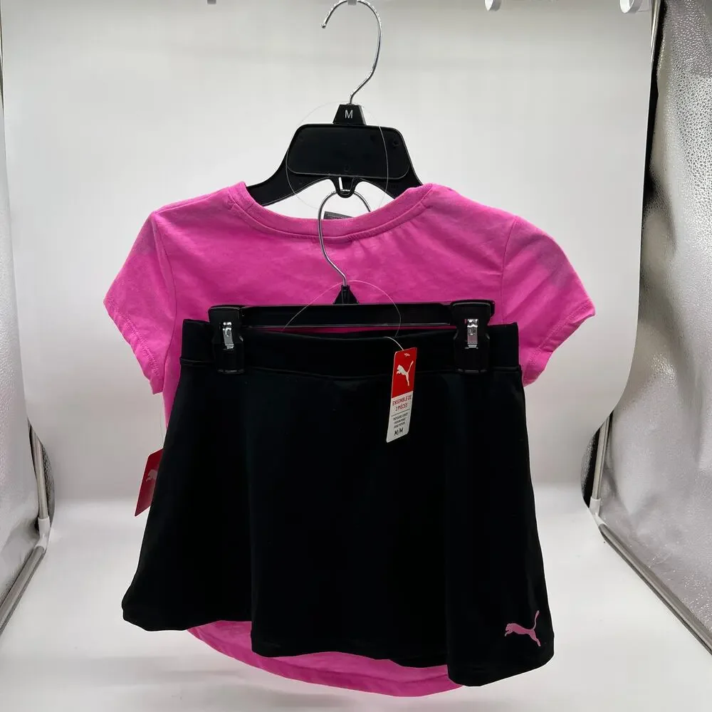 PUMA Girls Pink Logo T Shirt & Black Skort Size Medium Athletic Sports